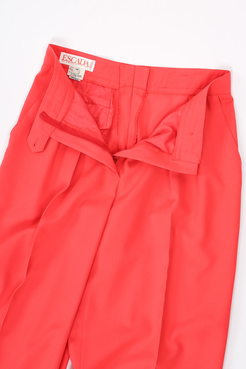 Vintage Escada Sunset Red Coral Double Pleated Pant zip fly at Recess LA
