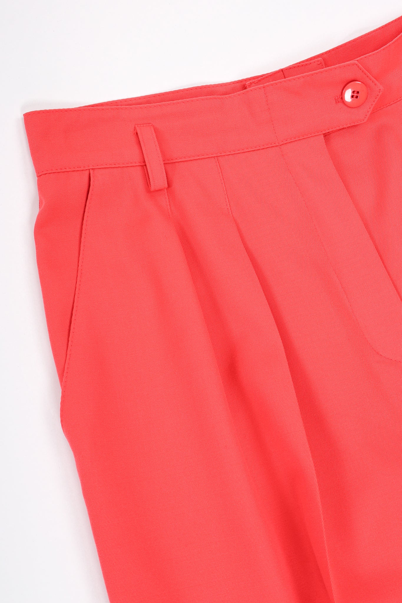Vintage Escada Sunset Red Coral Double Pleated Pant waist and pockets at Recess Los Angeles
