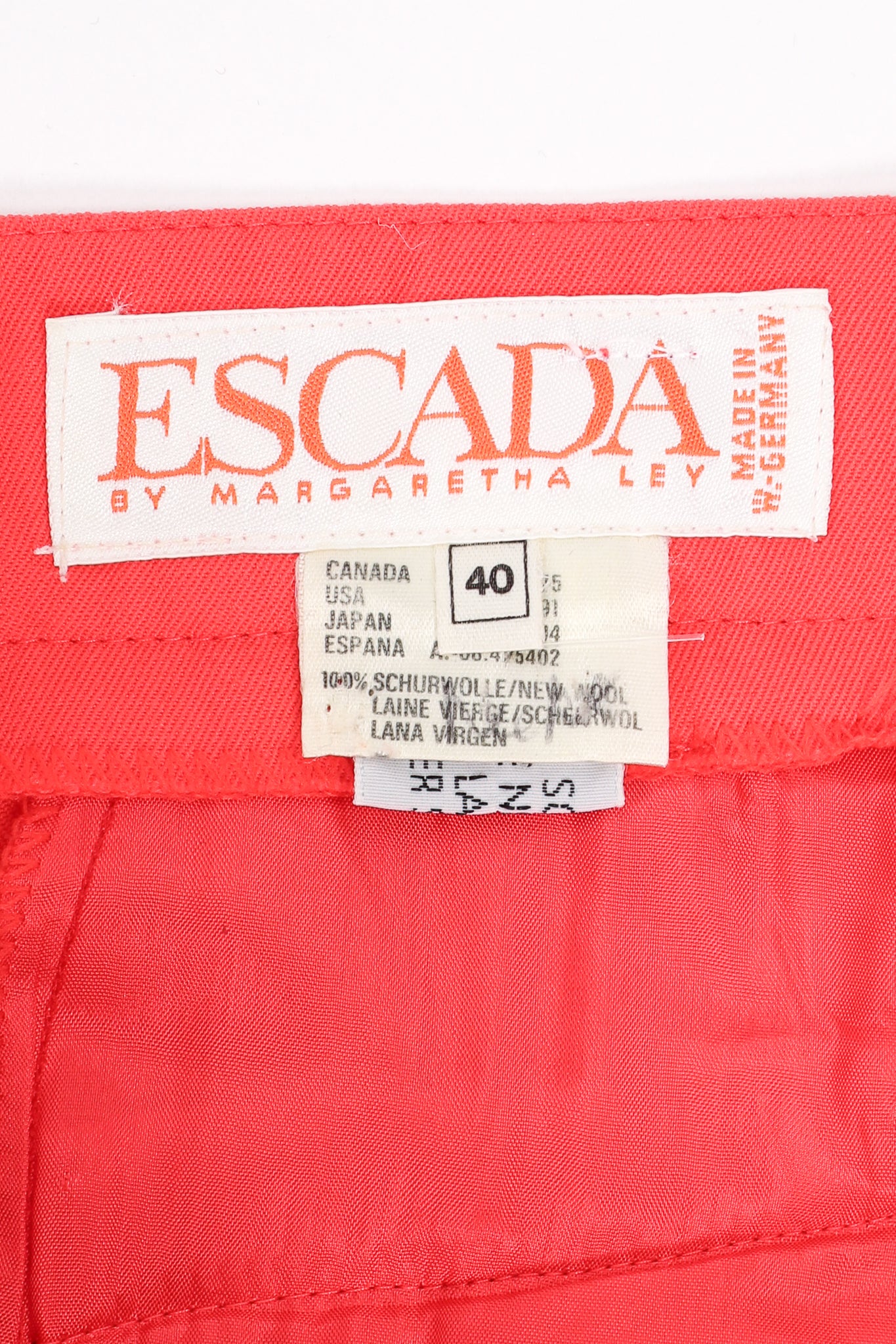 Vintage Escada Sunset Red Coral Double Pleated Pant label at Recess Los Angeles