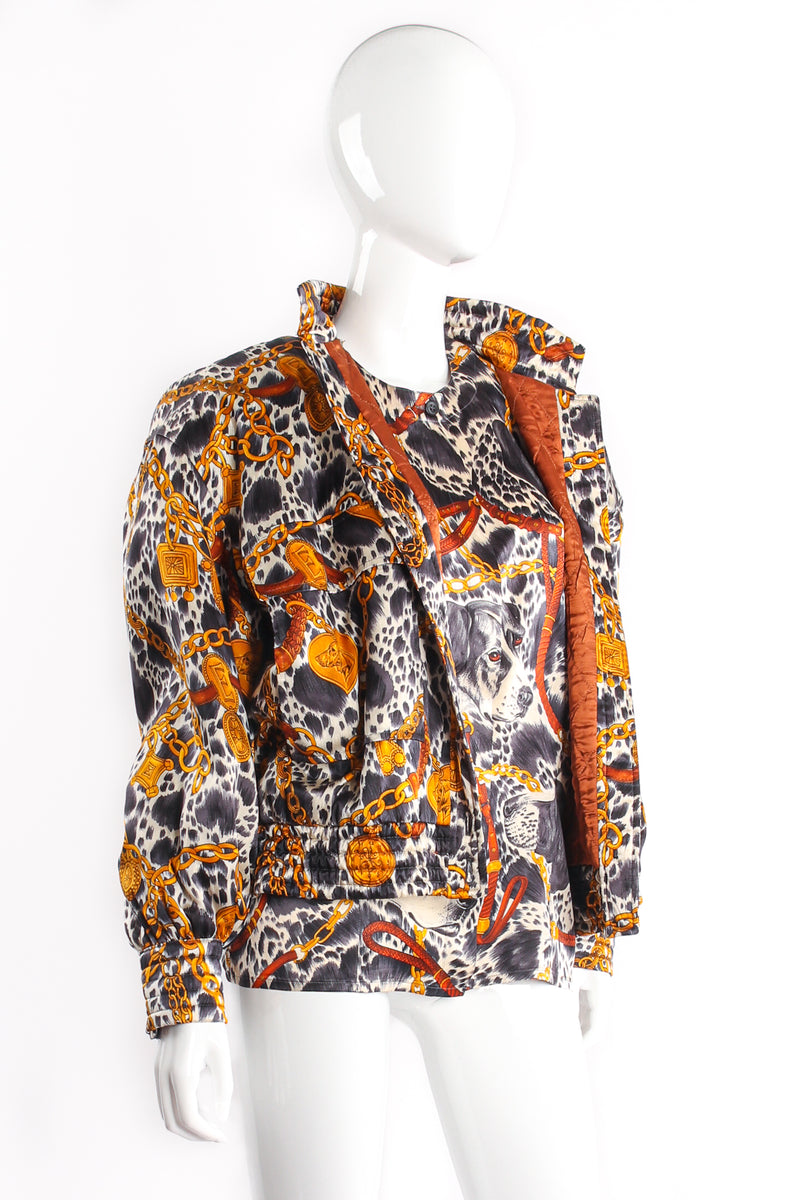 Vintage Escada Dog Hound Bridle Print Silk Blouse with Matching Jacket on Mannequin at Recess LA