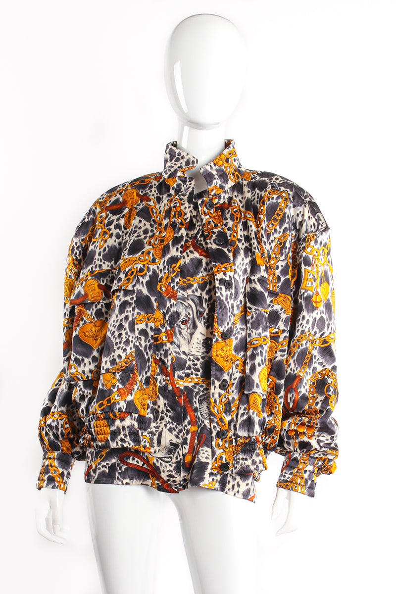 Vintage Escada Dog Hound Bridle Print Silk Bomber Jacket and Matching Top on Mannequin at Recess LA