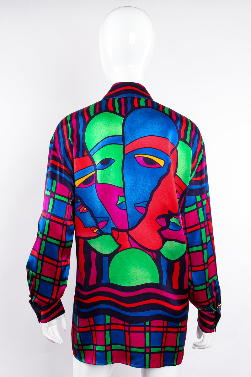 Vintage Escada Expressionist Portrait Print Silk Shirt on Mannequin back at Recess Los Angeles