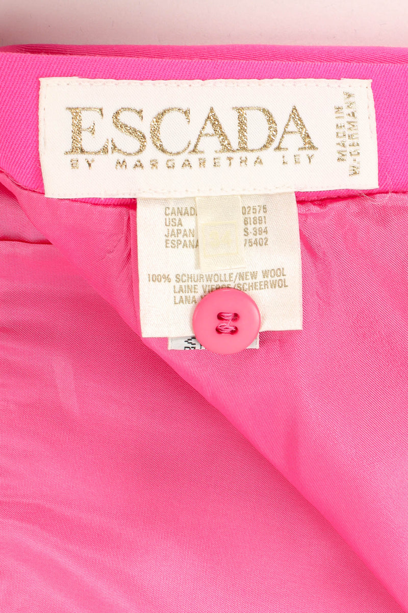 Vintage Escada 1980s Wool Blazer & Skirt Set skirt tag/extra button @ Recess Los Angeles