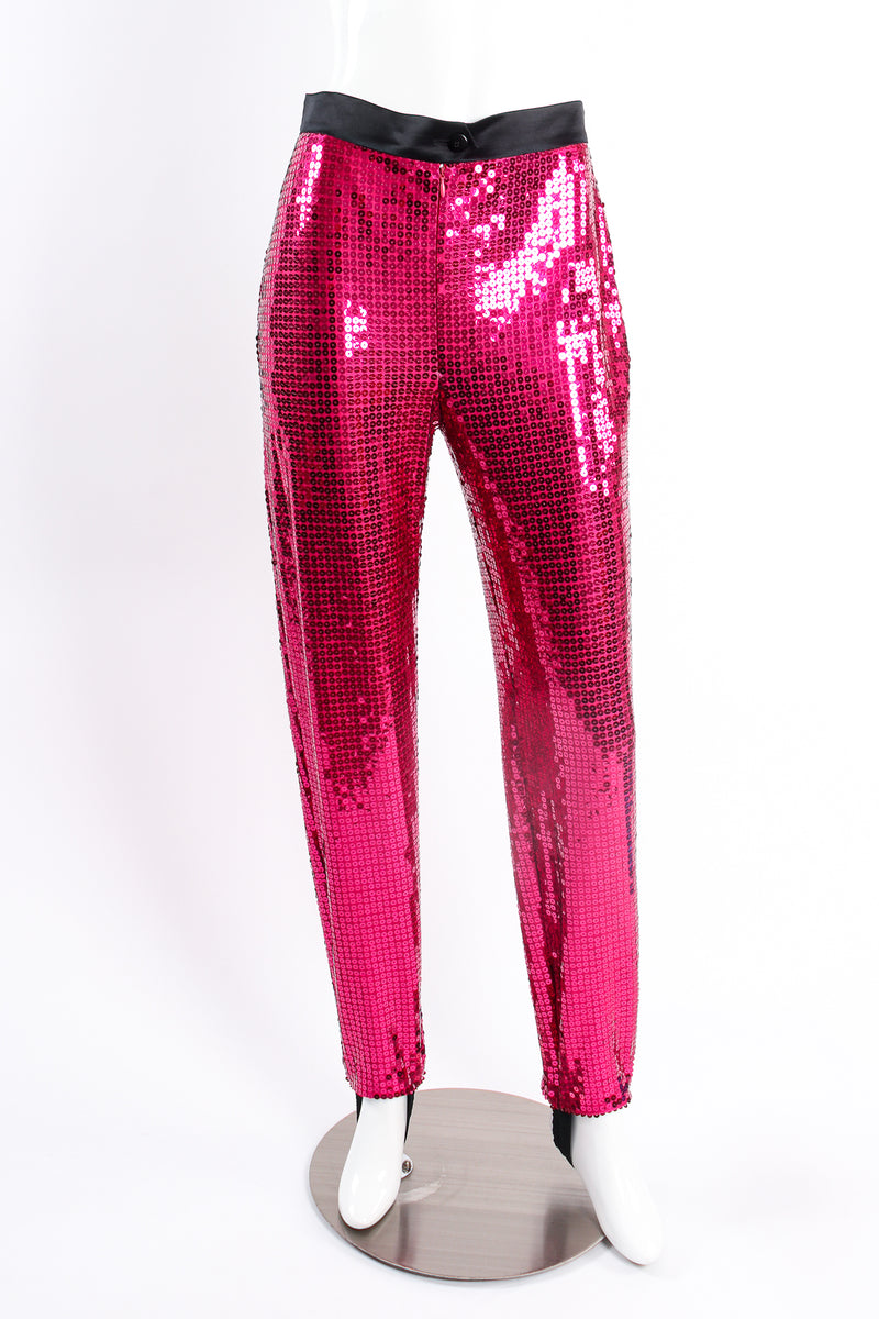 Vintage Escada Fuchsia Sequin Stirrup Pant on mannequin front at Recess Los Angeles