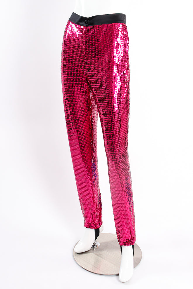 Vintage Escada Fuchsia Sequin Stirrup Pant on mannequin angle at Recess Los Angeles