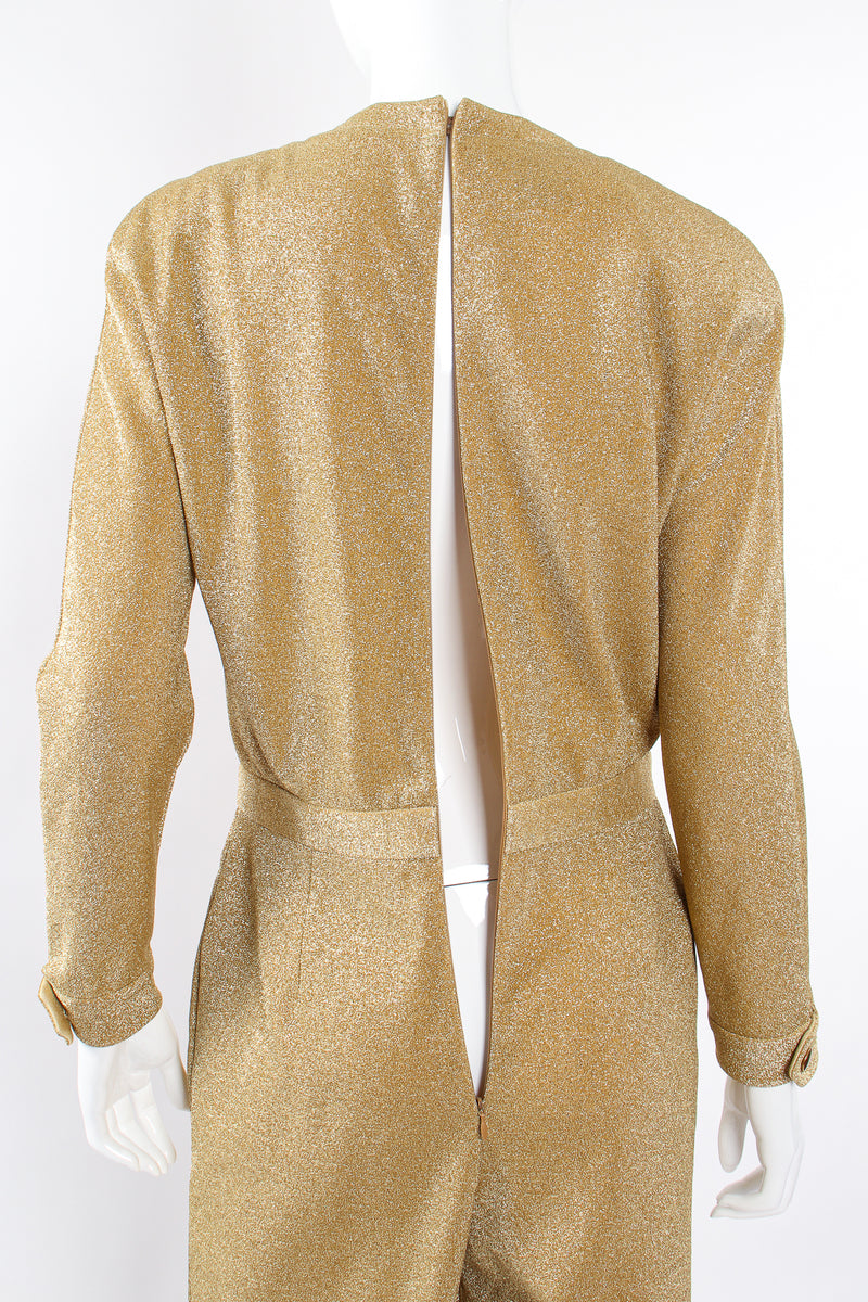 Vintage Escada Metallic Gold Lurex Jumpsuit on Mannequin back zip at Recess Los Angeles