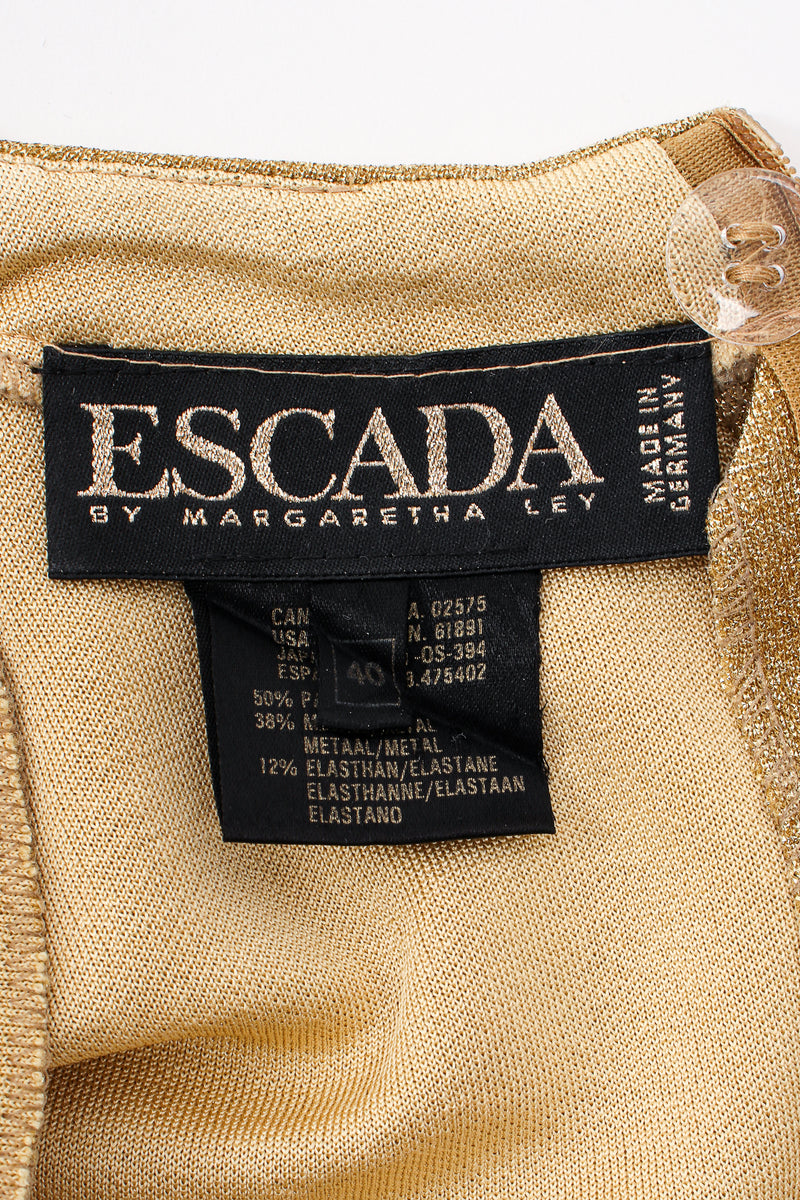 Vintage Escada Metallic Gold Lurex Jumpsuit label at Recess Los Angeles