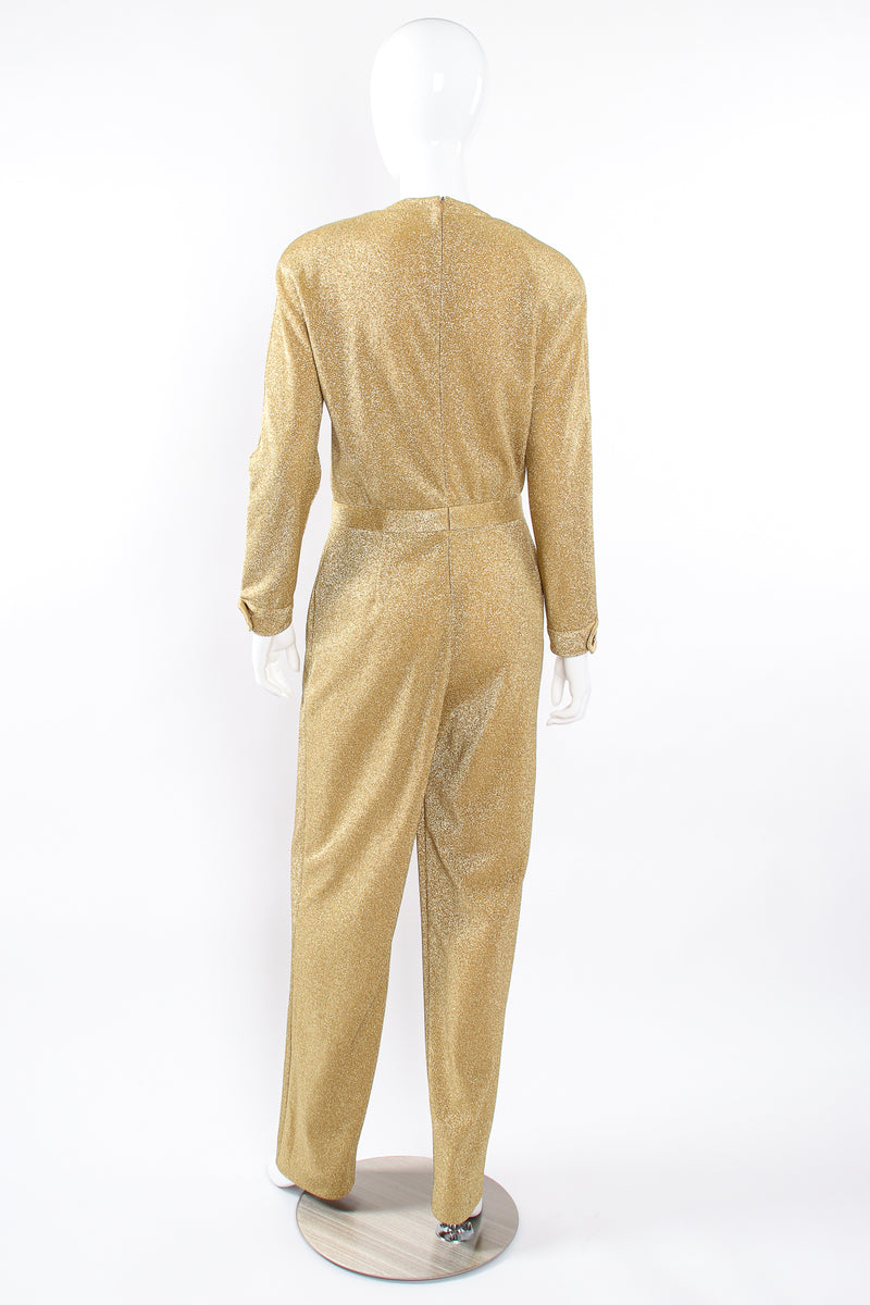 Vintage Escada Metallic Gold Lurex Jumpsuit on Mannequin back at Recess Los Angeles