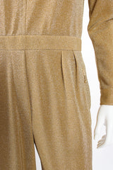 Vintage Escada Metallic Gold Lurex Jumpsuit on Mannequin waist pleats at Recess Los Angeles