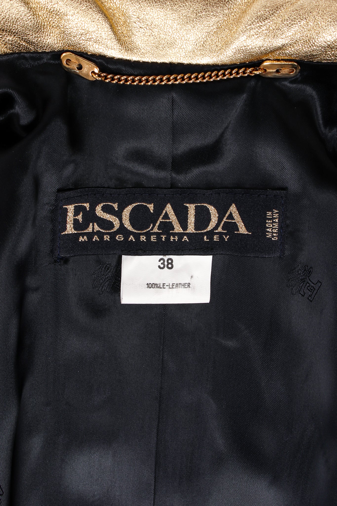 Vintage Escada Gold Leather Double Breasted Jacket label at Recess Los Angeles