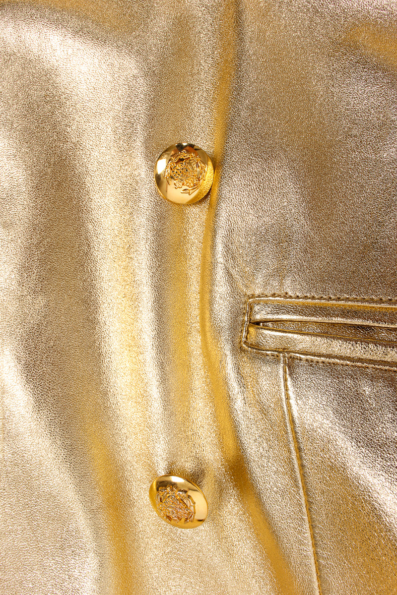 Vintage Escada Gold Leather Double Breasted Jacket fabric at Recess Los Angeles