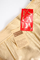 Vintage Escada Gold Leather Lamé Skirt tags at Recess Los Angeles