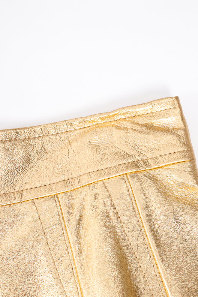 Vintage Escada Gold Leather Lamé Skirt hanger indentation at Recess Los Angeles