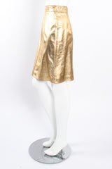 Vintage Escada Gold Leather Lamé Skirt on Mannequin side at Recess Los Angeles