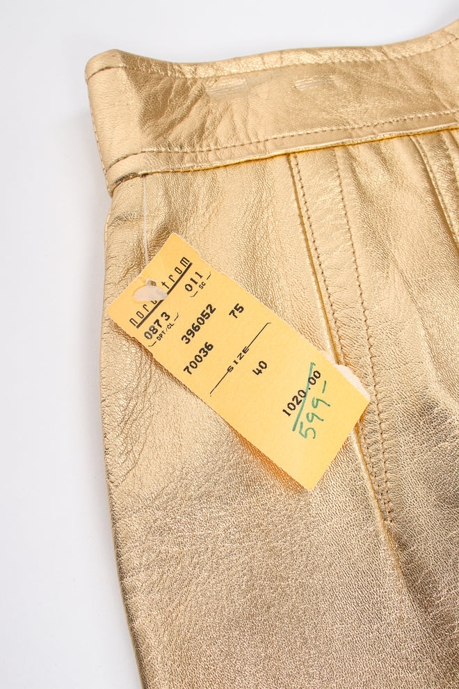 Vintage Escada Gold Leather Lamé Skirt nordstrom tag at Recess Los Angeles