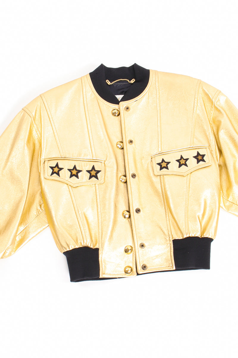 Vintage Escada Gold Star Leather Bomber Jacket flat at Recess Los Angeles