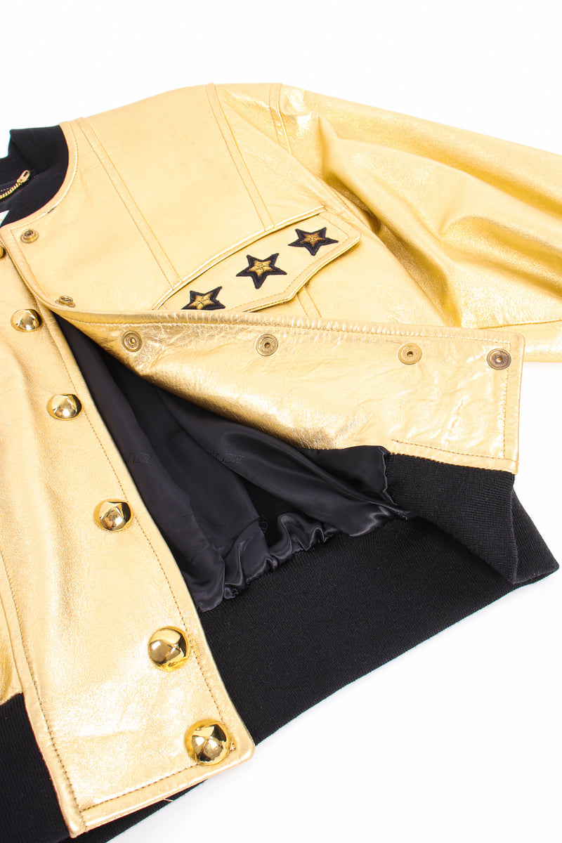 Vintage Escada Gold Star Leather Bomber Jacket snaps at Recess Los Angeles