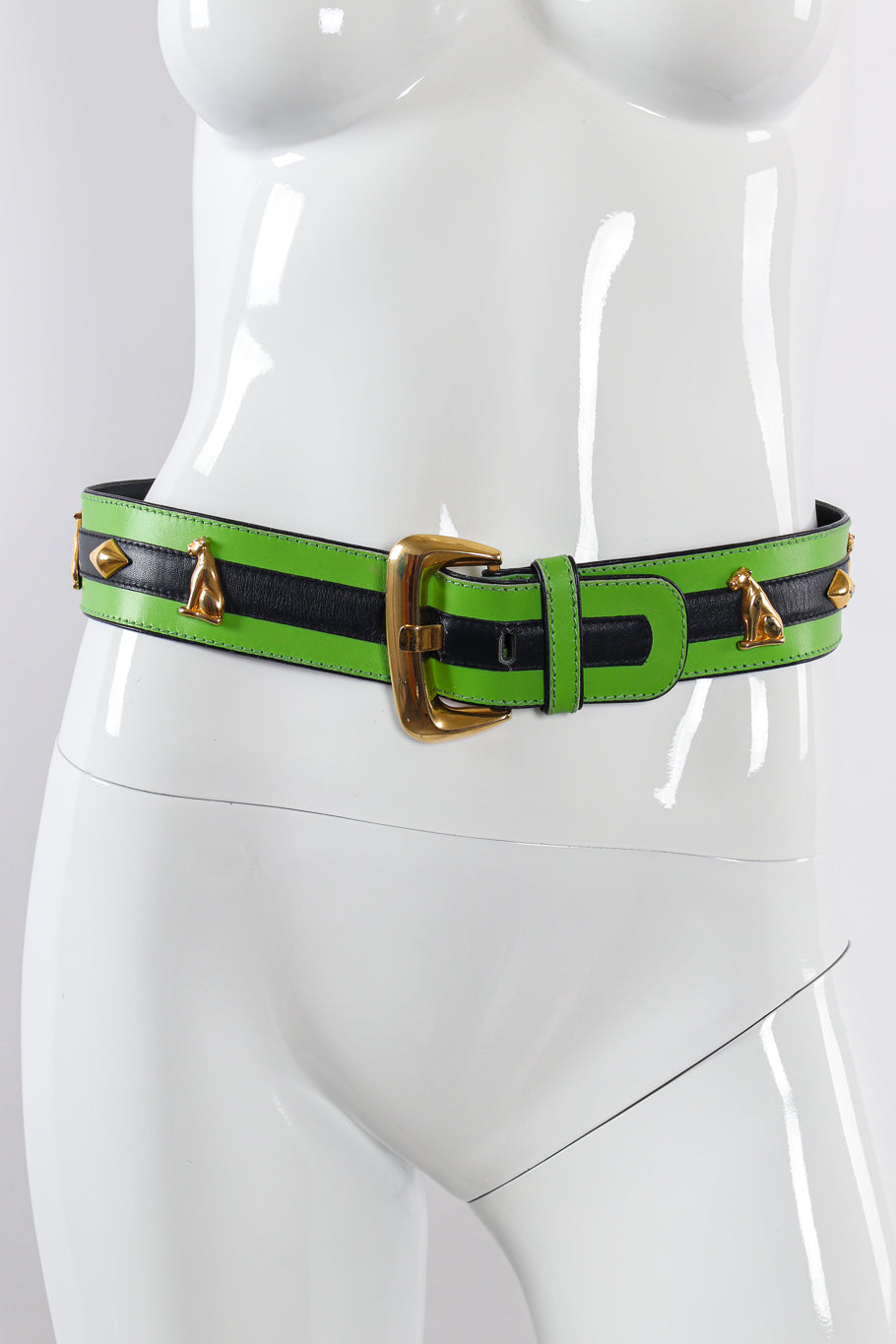 panther studded leather belt by Escada on mannequin front @recessla