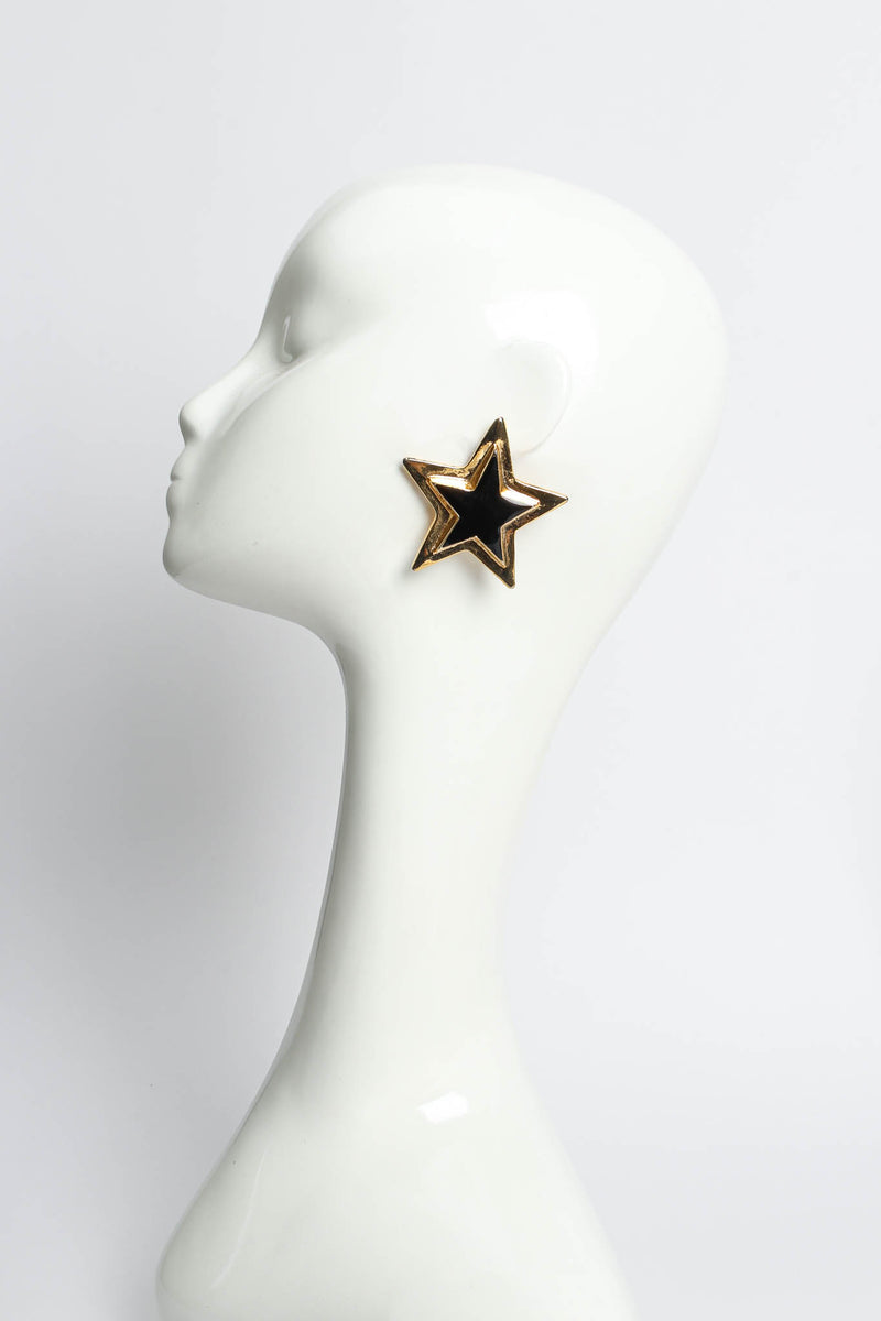 Vintage Escada Enamel Star Plate Earrings on mannequin @ Recess Los Angeles