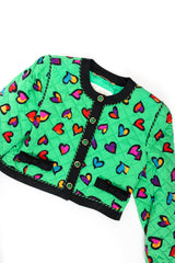 Vintage Escada Quilted Graffiti Heart Print Jacket flat at Recess Los Angeles