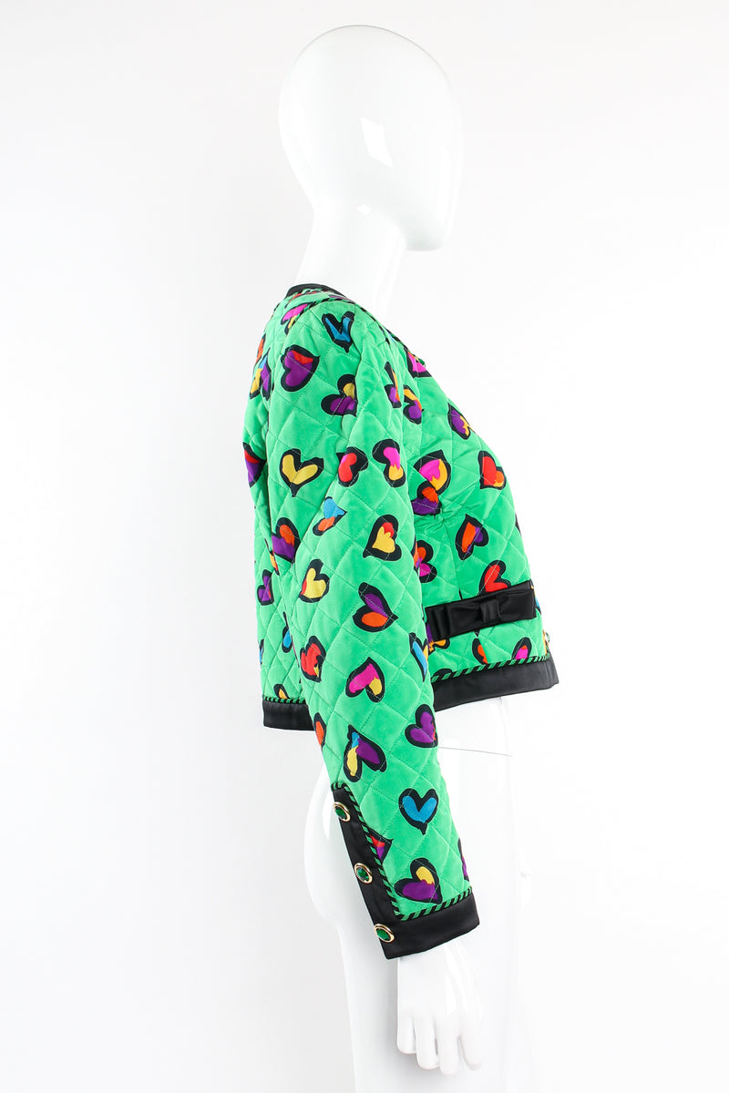 Vintage Escada Quilted Graffiti Heart Print Jacket on Mannequin side at Recess LA