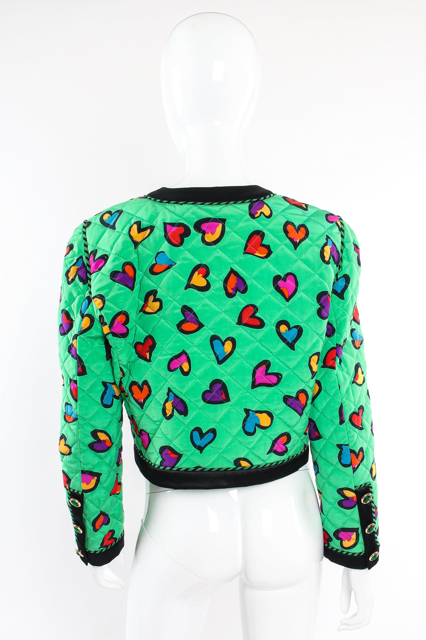 Vintage Escada Quilted Graffiti Heart Print Jacket on Mannequin back at Recess LA