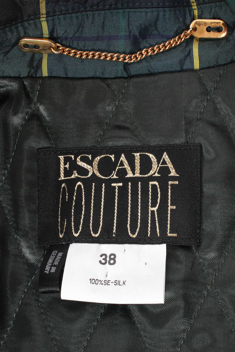 Vintage Escada Plaid Silk Taffeta Opera Trench Coat Duster label at Recess Los Angeles