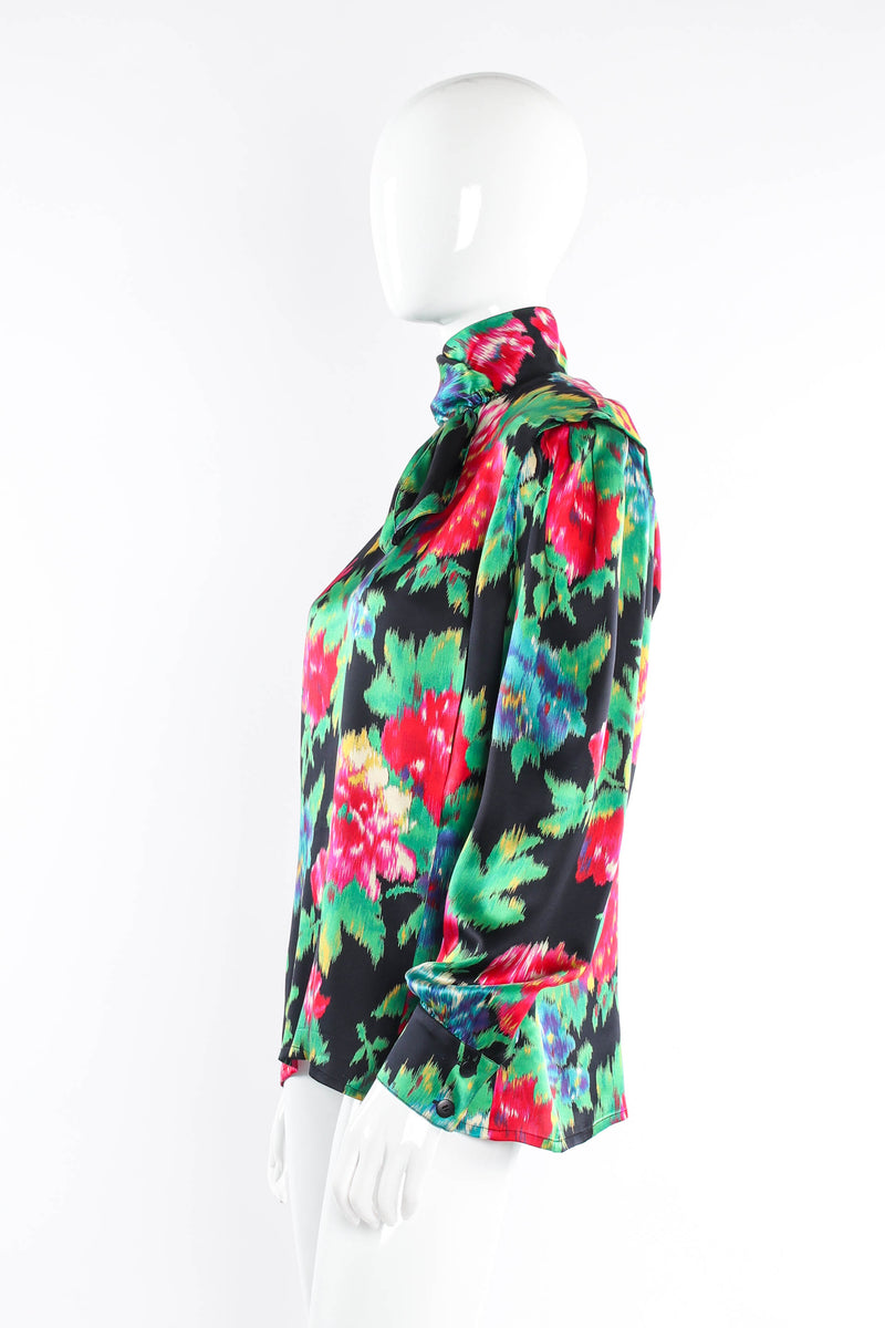 Vintage Escada Floral Ikat Silk Scarf Blouse on Mannequin side at Recess Los Angeles