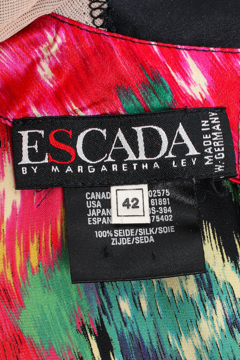Vintage Escada Floral Ikat Silk Scarf Blouse label at Recess Los Angeles