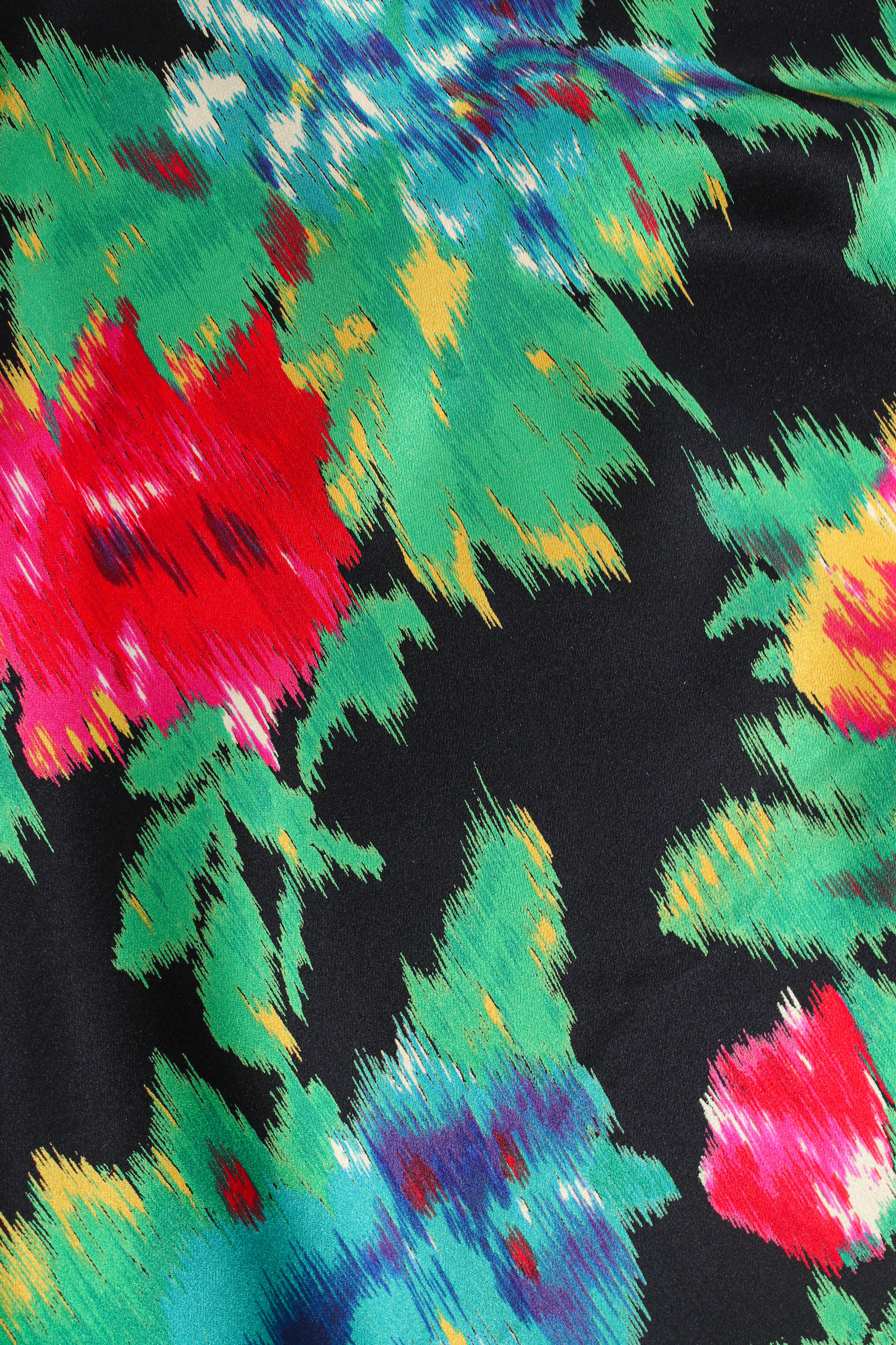 Vintage Escada Floral Ikat Silk Scarf Blouse fabric print detail at Recess Los Angeles