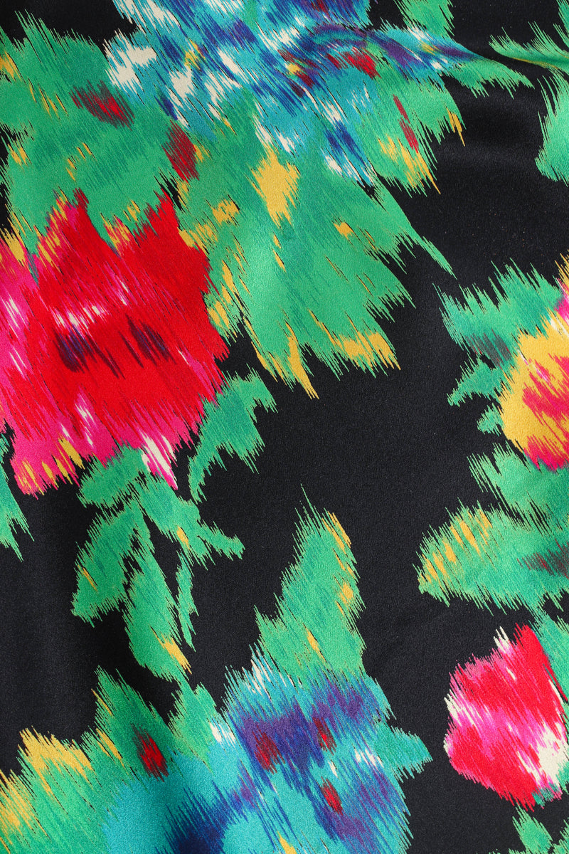 Vintage Escada Floral Ikat Silk Scarf Blouse fabric print detail at Recess Los Angeles