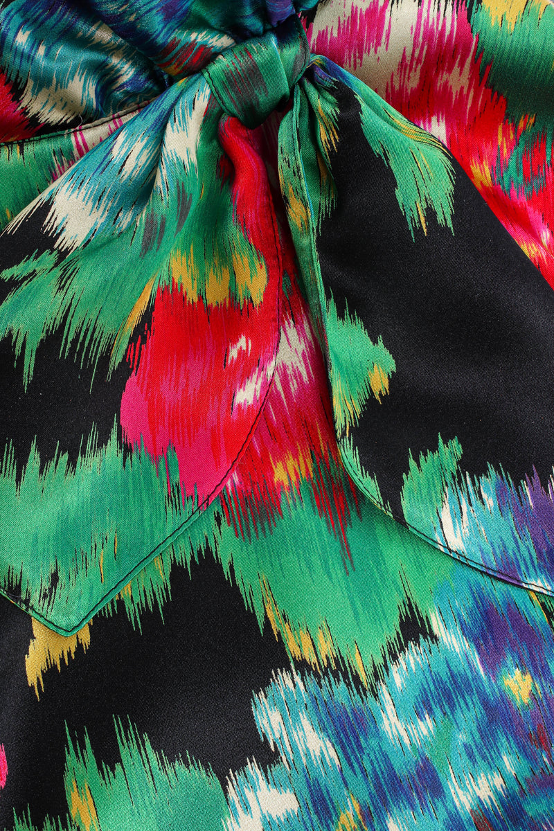 Vintage Escada Floral Ikat Silk Scarf Blouse bow detail at Recess Los Angeles