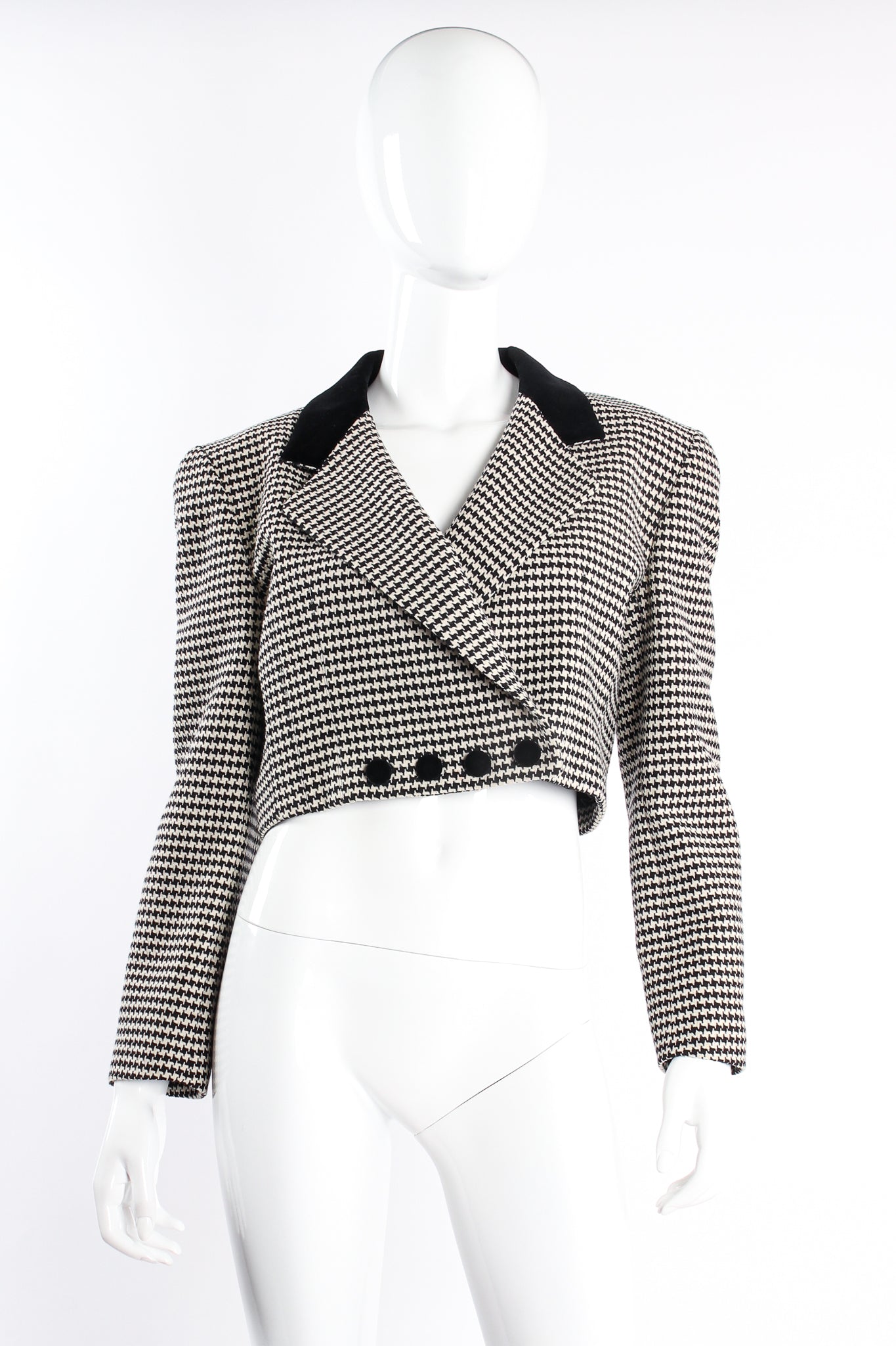 Vintage Escada Cropped Houndstooth Jacket on Mannequin front at Recess Los Angeles