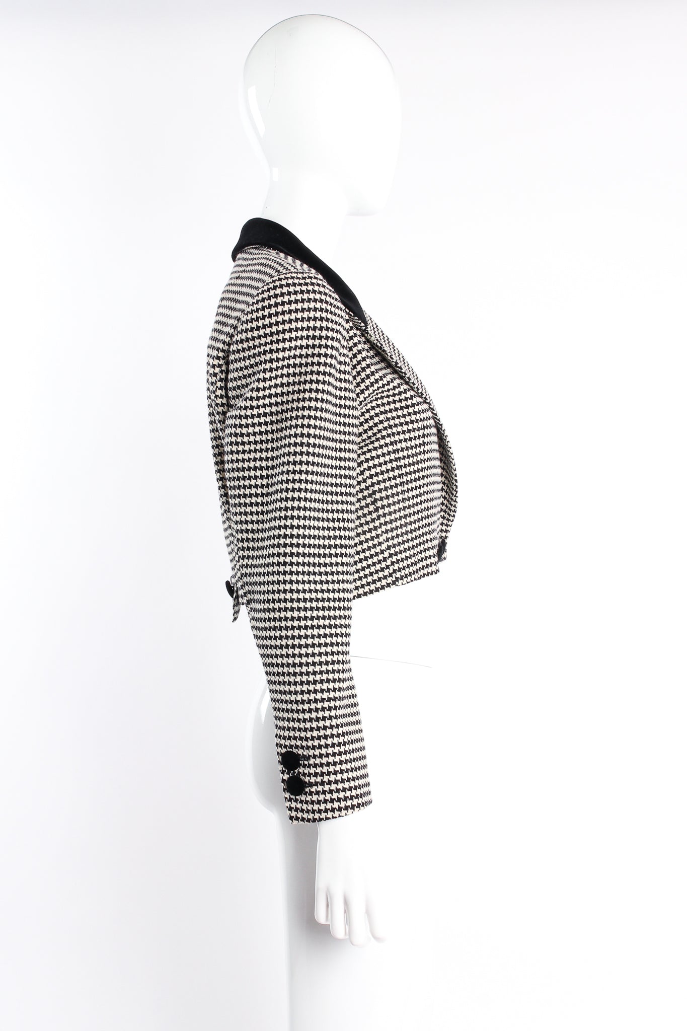 Vintage Escada Cropped Houndstooth Jacket on Mannequin side at Recess Los Angeles