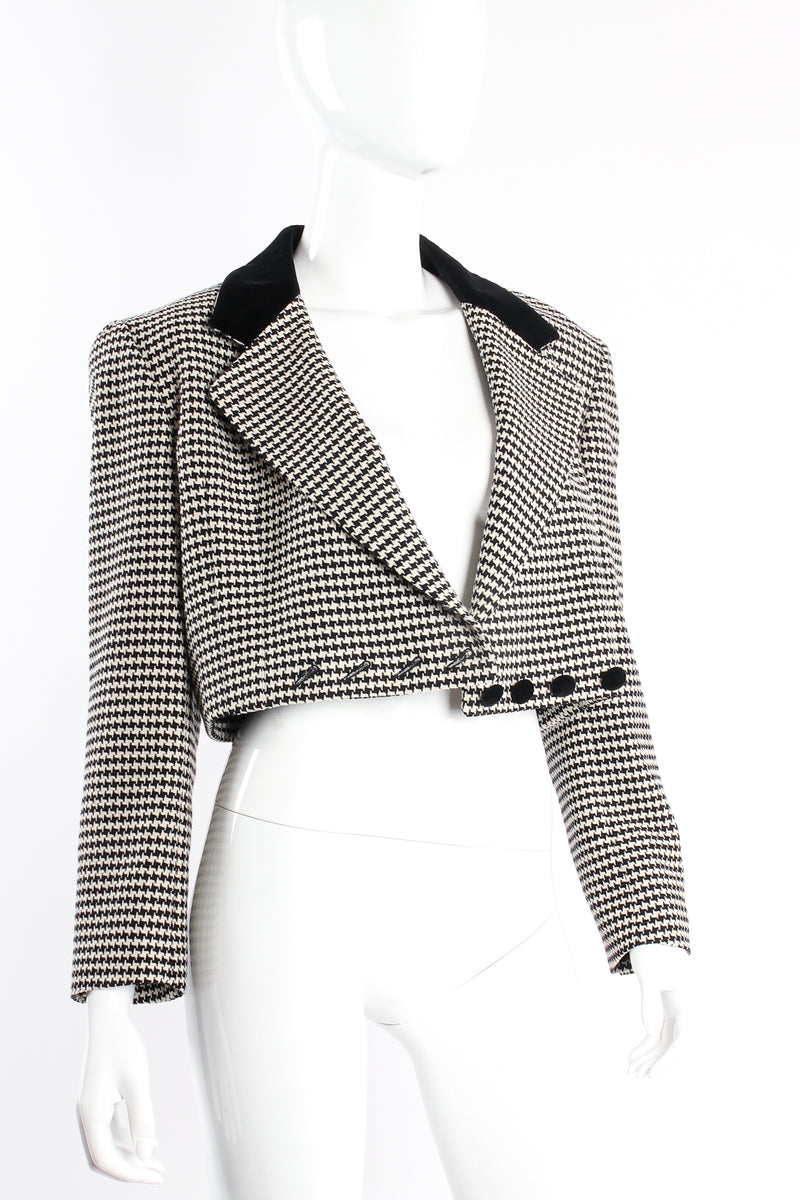 Vintage Escada Cropped Houndstooth Jacket on Mannequin open at Recess Los Angeles