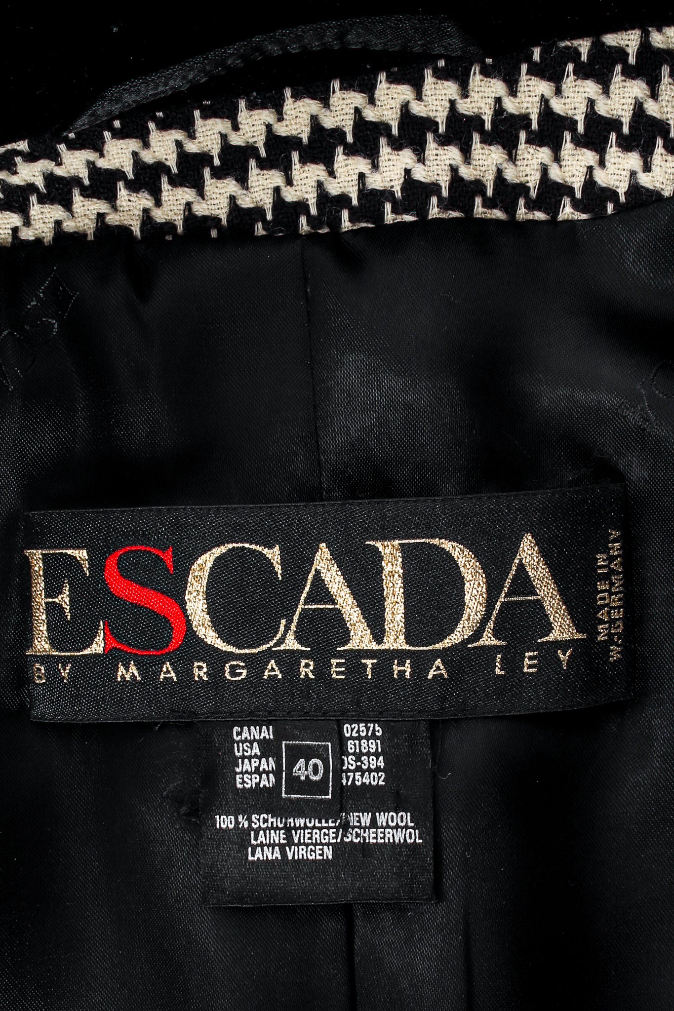 Vintage Escada Cropped Houndstooth Jacket label at Recess Los Angeles