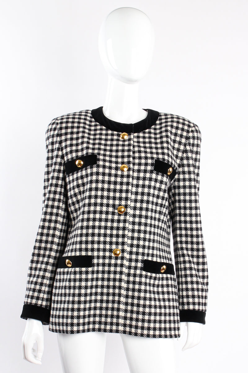 Vintage Escada Collarless Houndstooth Jacket on Mannequin front at Recess Los Angeles