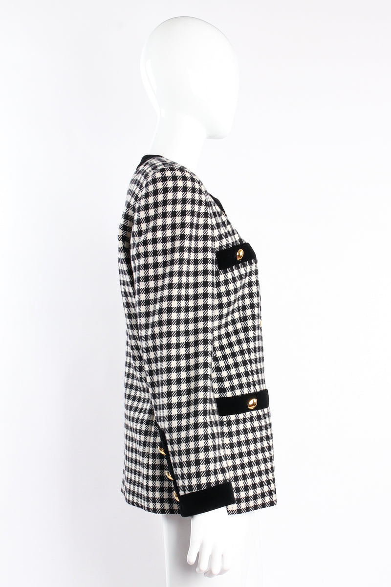 Vintage Escada Collarless Houndstooth Jacket on Mannequin side at Recess Los Angeles