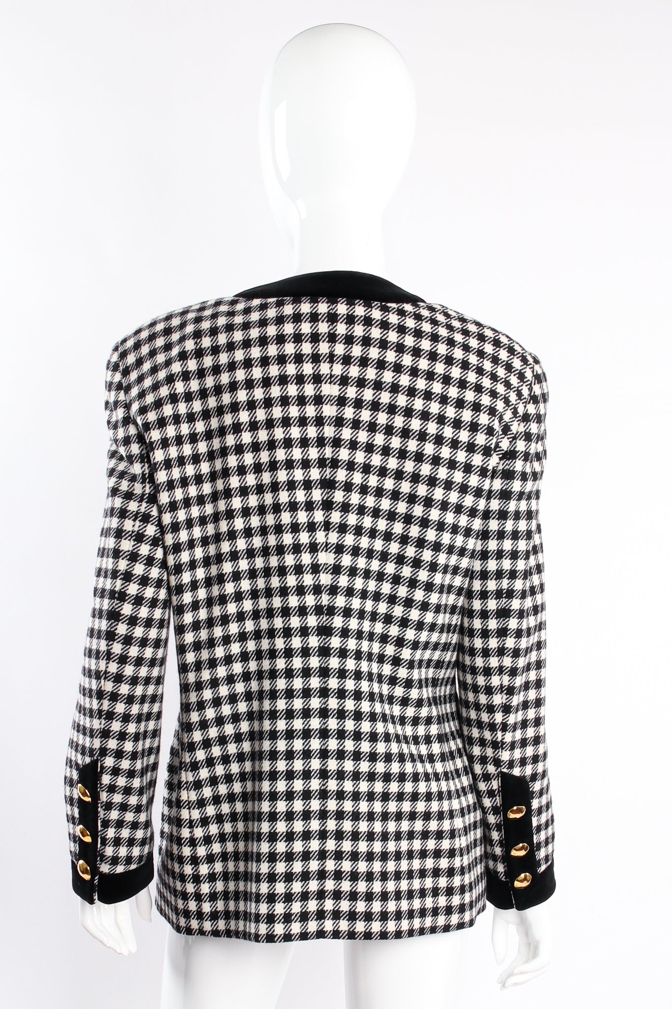 Vintage Escada Collarless Houndstooth Jacket on Mannequin back at Recess Los Angeles