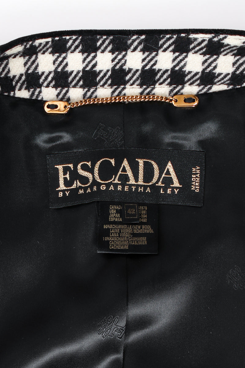 Vintage Escada Collarless Houndstooth Jacket label at Recess Los Angeles