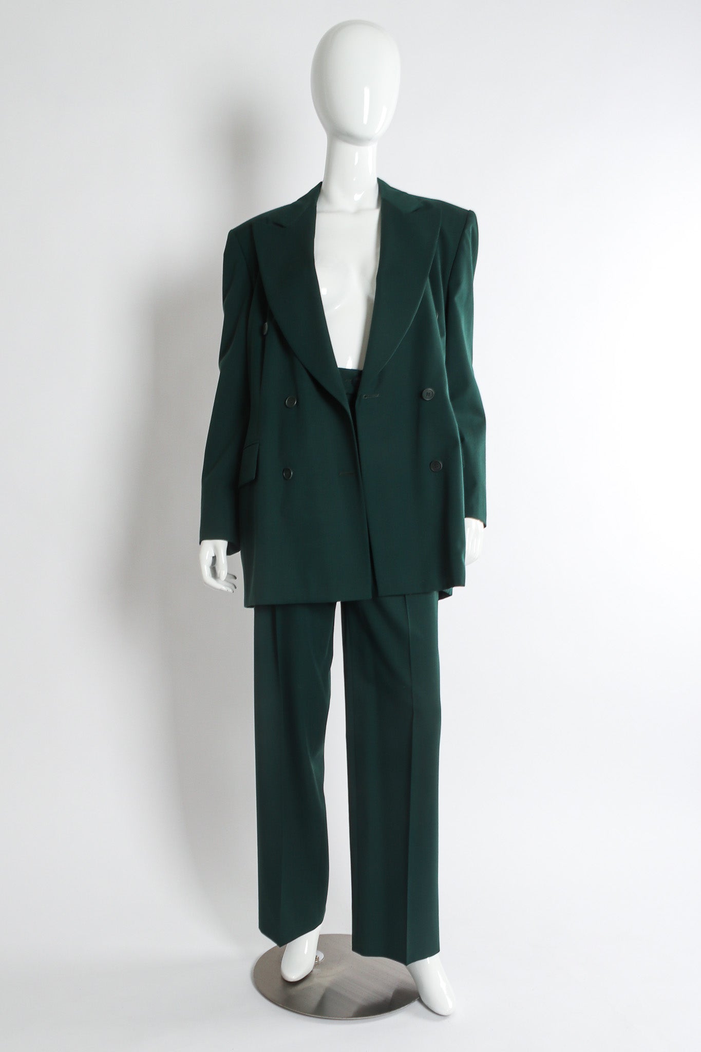 Vintage Escada Double Breasted Blazer & Pant Suit Set mannequin front unbuttoned blazer @ Recess LA