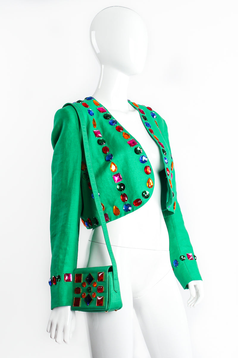 Vintage Escada Jeweled Bolero Jacket at matching bag on mannequin at Recess Los Angeles
