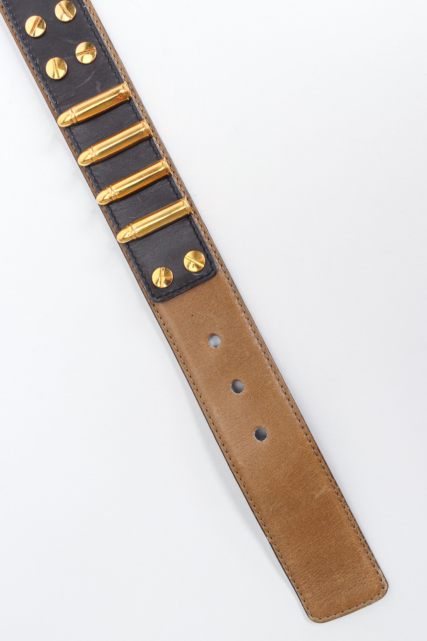 Vintage Escada Bullet Studded Leather Belt pin holes @ Recess Los Angeles