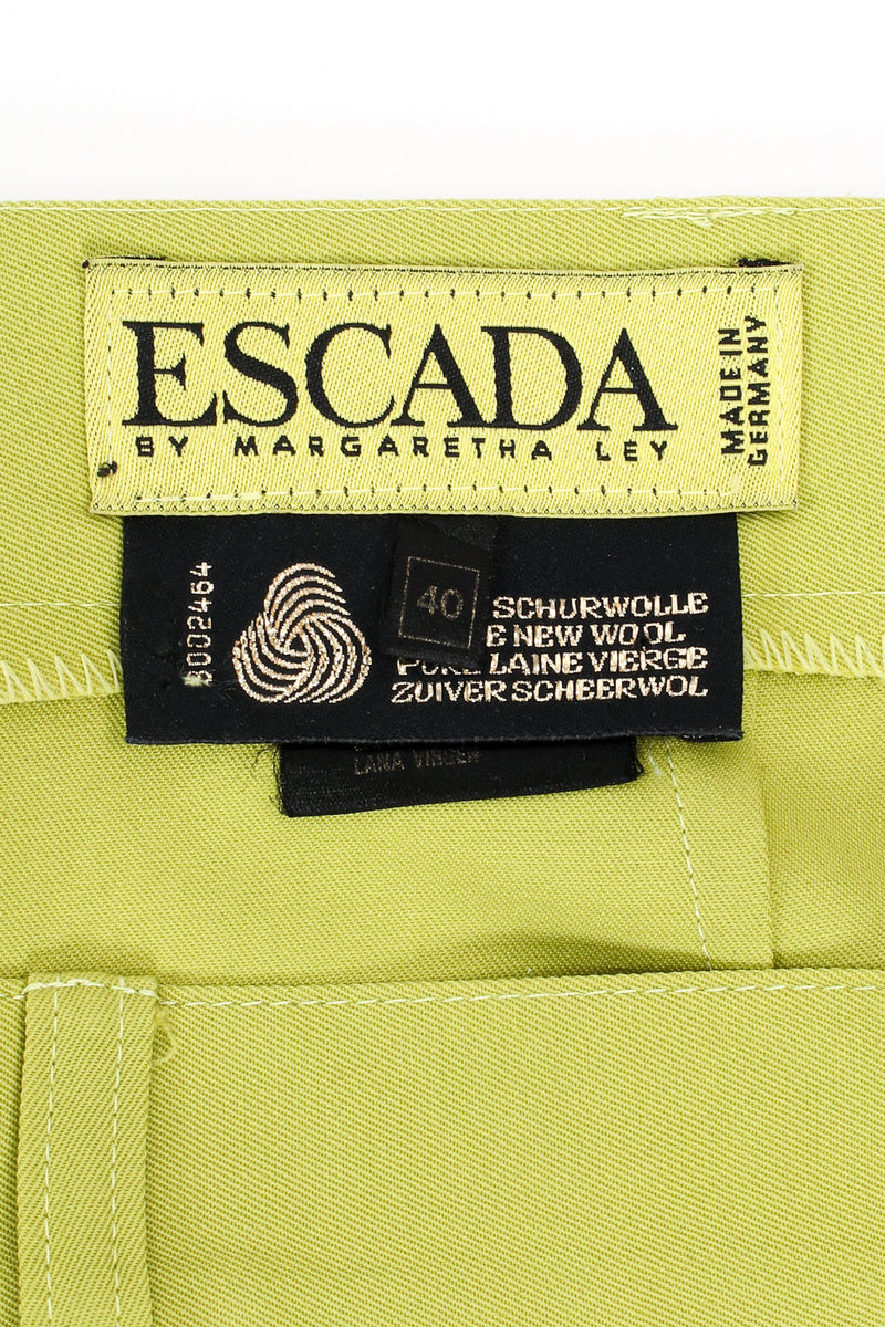 Vintage Escada Lime Tapered Pleat Pant label at Recess Los Angeles