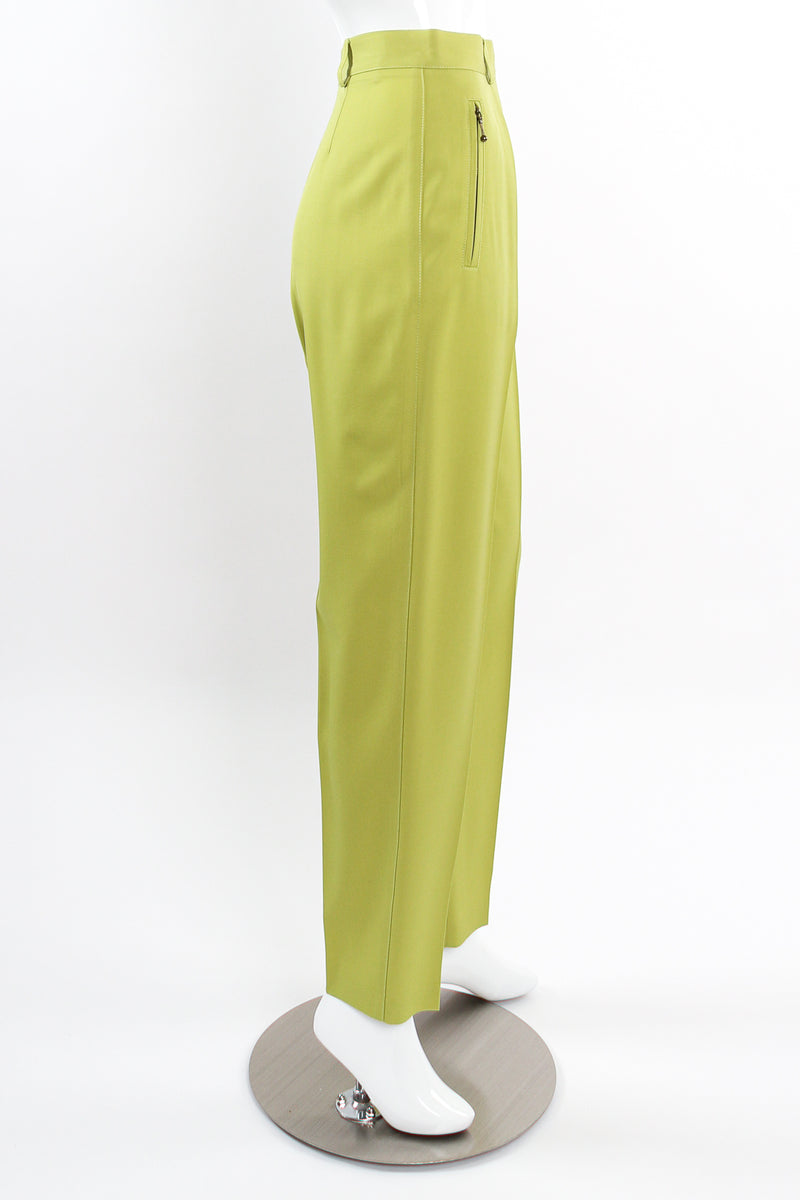 Vintage Escada Lime Tapered Pleat Pant on Mannequin side at Recess Los Angeles