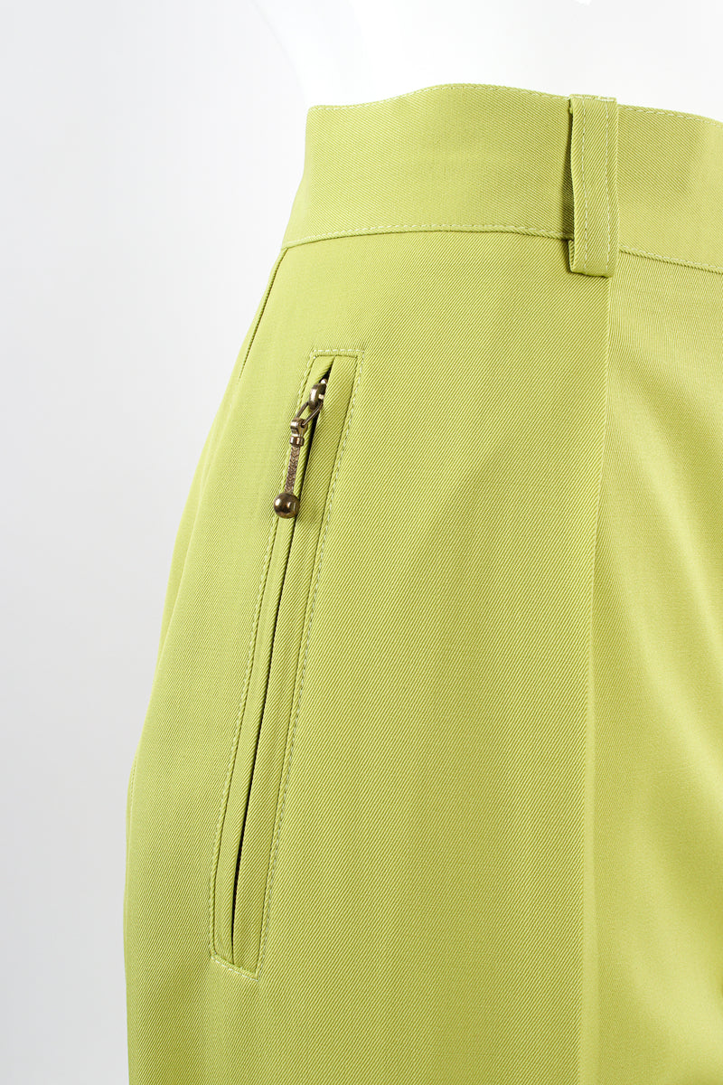 Vintage Escada Lime Tapered Pleat Pant on Mannequin pocket at Recess Los Angeles