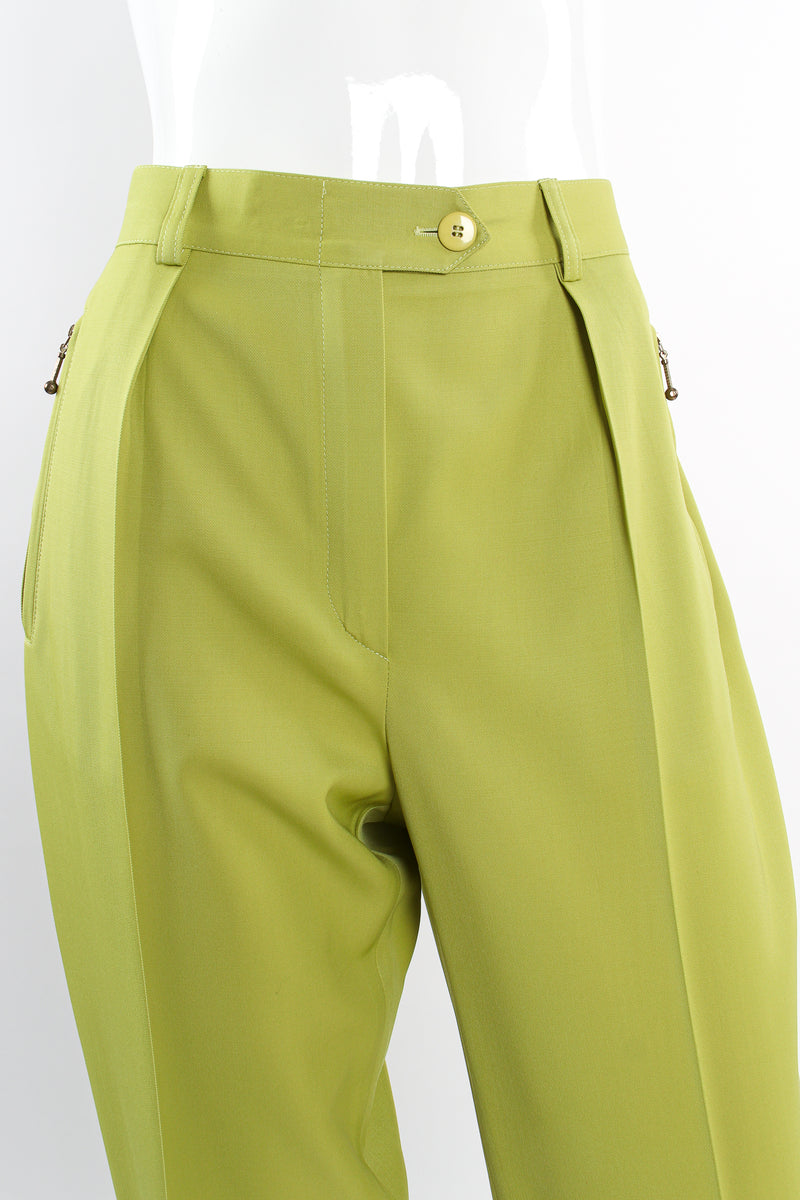 Vintage Escada Lime Tapered Pleat Pant on Mannequin waist at Recess Los Angeles
