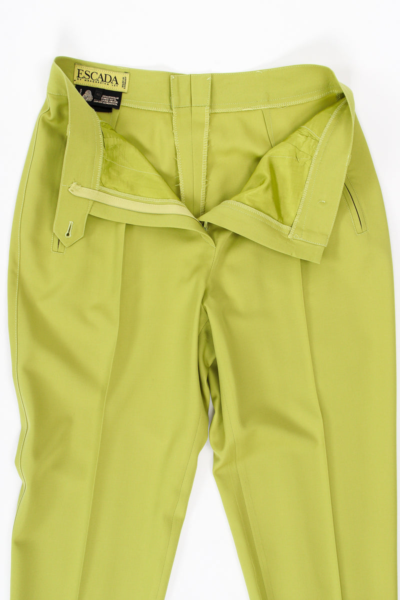Vintage Escada Lime Tapered Pleat Pant zip fly no lining at Recess Los Angeles