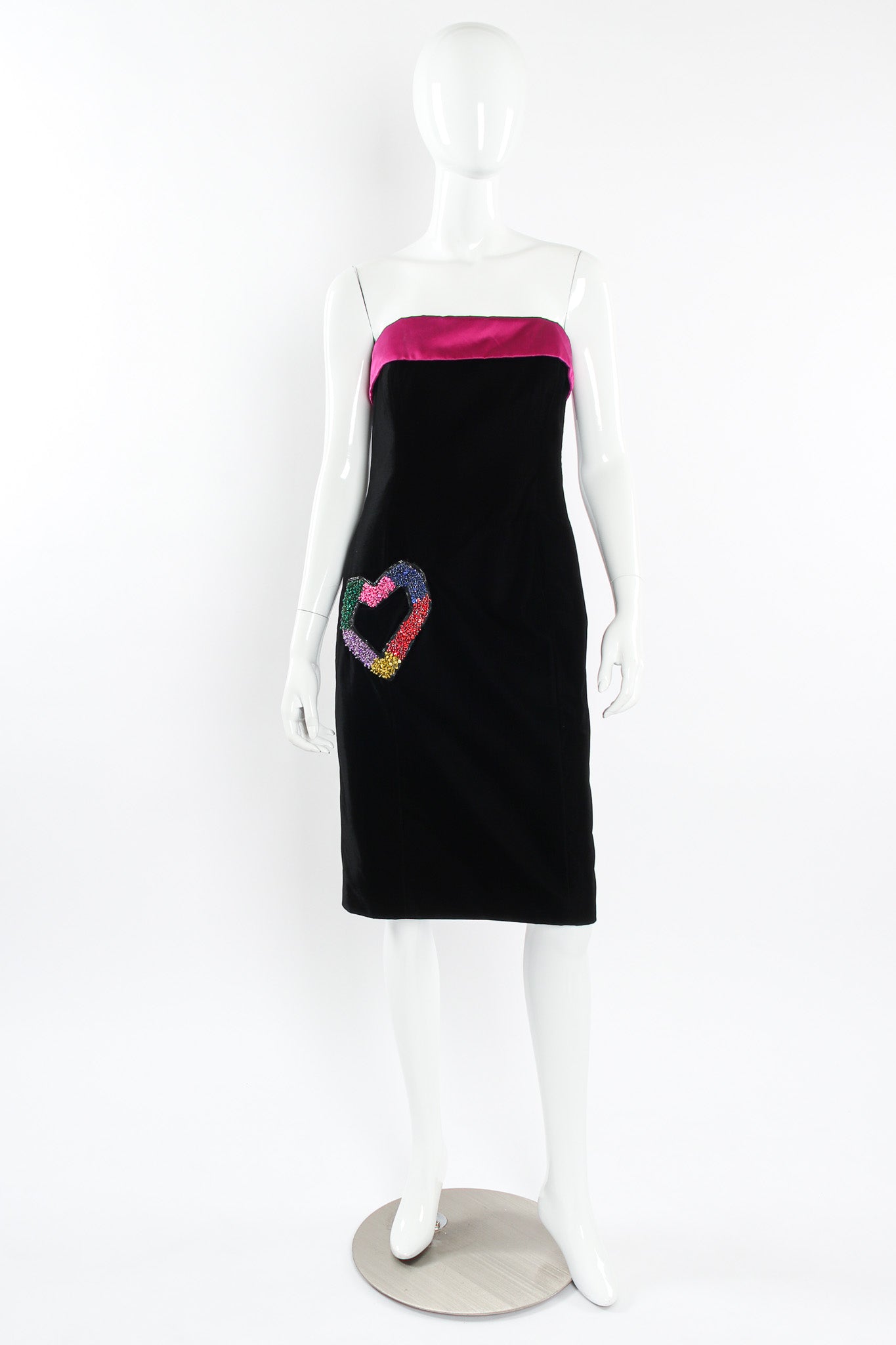 Vintage Escada Couture Velvet Love Bead Dress mannequin front @ Recess LA