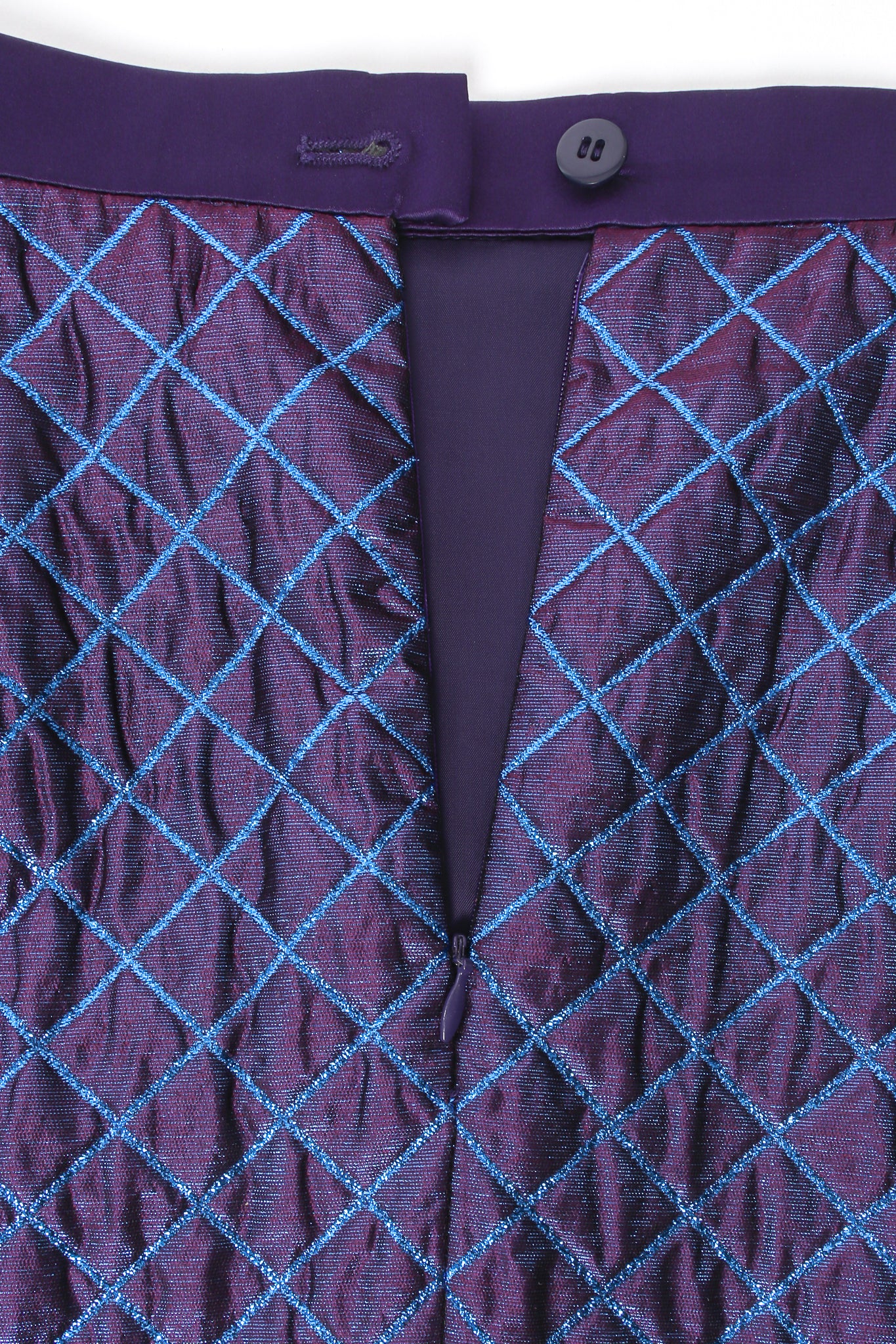 Vintage Escada Metallic Quilted Diamond Brocade Skirt Set zipper at Recess Los Angeles